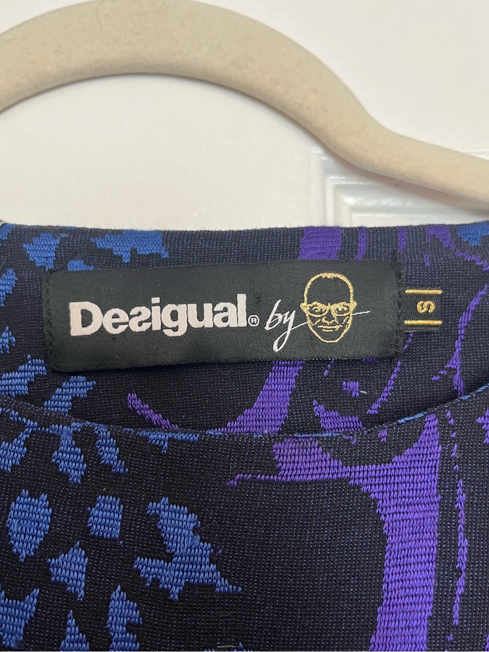 Desigual Blue Patterned Dress with Red Band and Embroidered Detailing - Picture 3 of 11